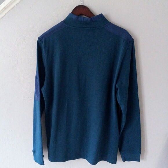 Bugatchi Large Mock Neck Heather Quarter Zip Sweater-Pullover-Peacock-Nylon Trim - Picture 5 of 10